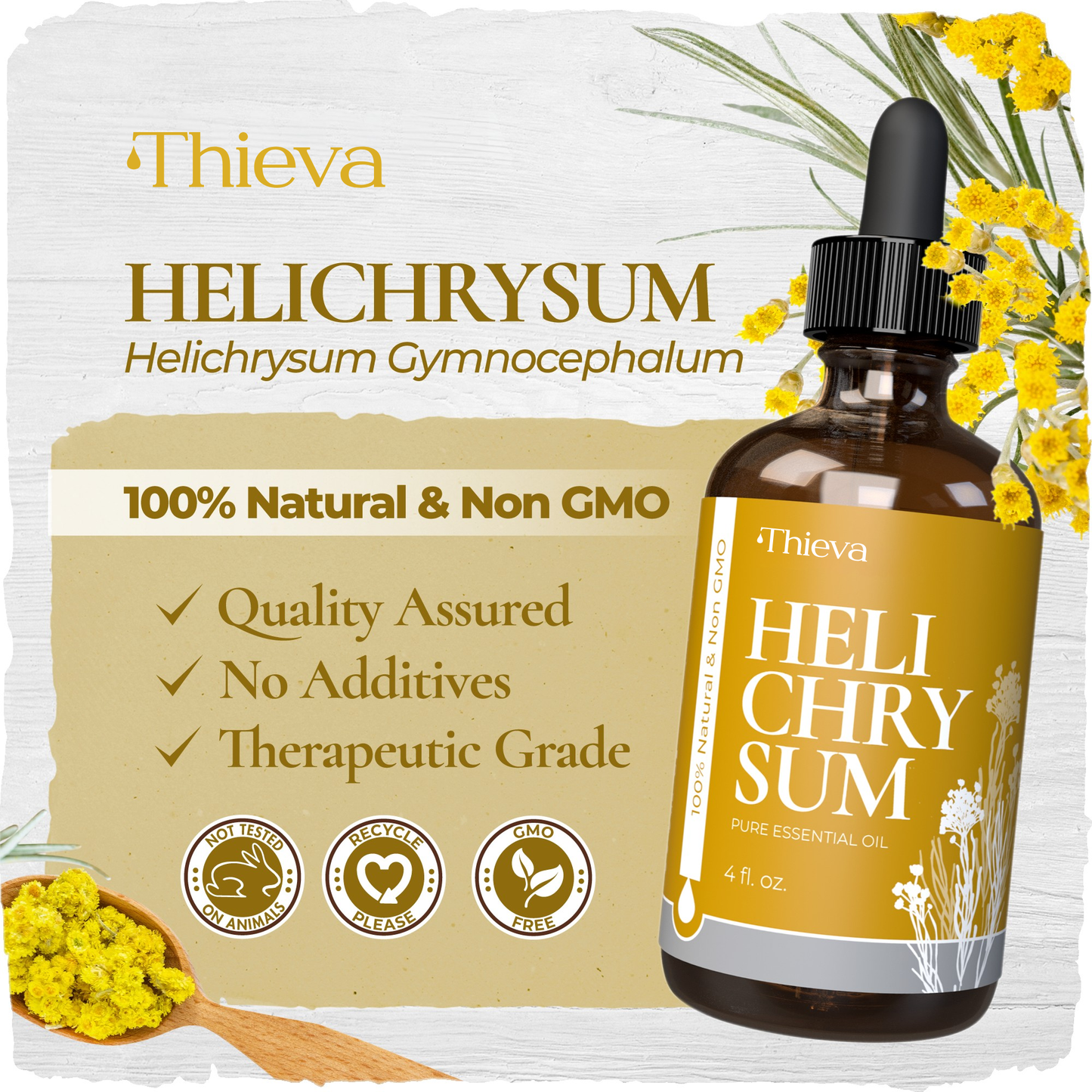 THIEVA's Helichrysum (Gymnocephalum) Essential Oil (4Oz) — 100% Pure &amp; Natural, Non-GMO